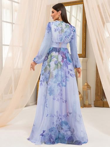 Image of TOLEEN Summer Casual Dresses for Women 2024 Spring Fashion Boho V Neck Long Sleeve Ruffle Floral Print Elegant Maxi Dress