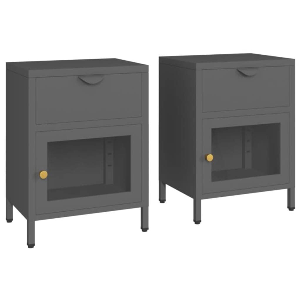 Table de chevet avec tiroir lot de 2 en acier et verre trempé stable