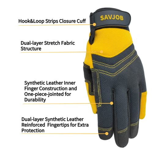 Savjob Work Gloves For Men And Women,Yard Work Gloves Tactical Gloves,Cycling,Performance Fit,Machine Washable,Yellow,Medium #TOP1