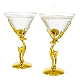 Stag Antler Martini & Cocktail Glasses - 2 Set - Gold Deer Design Elegant Animal Inspired Barware, Everyday, Wedding, Themed Parties Rustic Decor Lover Gifts, Unique Drinking Perfect for Entertaining