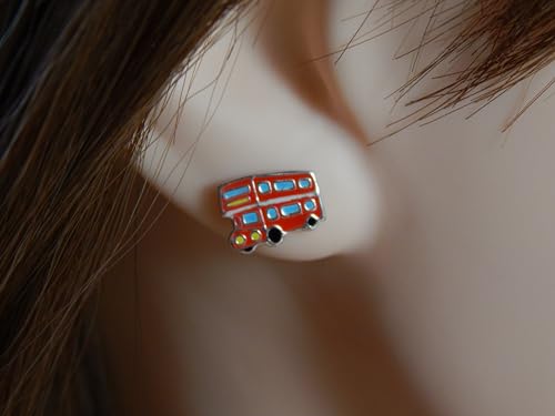 925 Sterling Silver double deck bus London Stud Earrings (Nickel Free) 103942