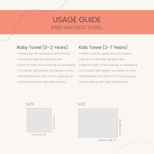 Image of HABER Organic Cotton Muslin Baby Bath Towel 70x100 Pack of 2|4 Layer Ultra Soft Skin Safe Muslin | Highly Absorbent Quick Dry Newborn Towel for Sensitive Skin | Gentle Towel for Infants & Toddlers