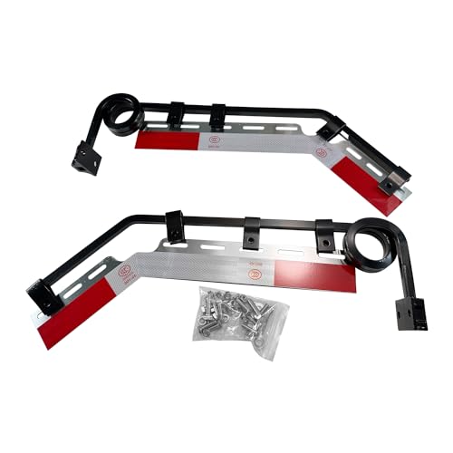 Image of Pair Angled Down Bar Type Mud Flap Hangers Complete Kit 2 Coil, 0.640 inch Square Steel Arm with Reflector Plates and Mounting Hardware for Semi Trucks Trailers