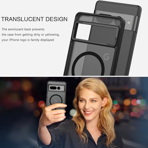 Image of GUAGUA for Google Pixel 7 Pro Case Compatible with MagSafe Google 7 Pro Magnetic Kickstand Cases Translucent Matte Skin Feeling Shockproof Protective Anti-Scratch Cover for Pixel 7 Pro 6.7 inch, Black
