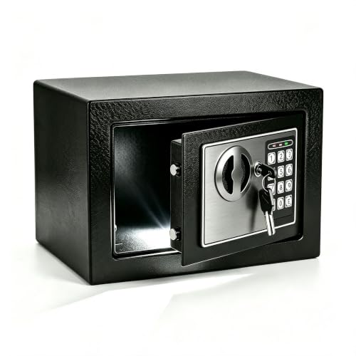 Kasdoonx Heavy Duty Small Safe Keypad, Security Lock Box with Light, Silve