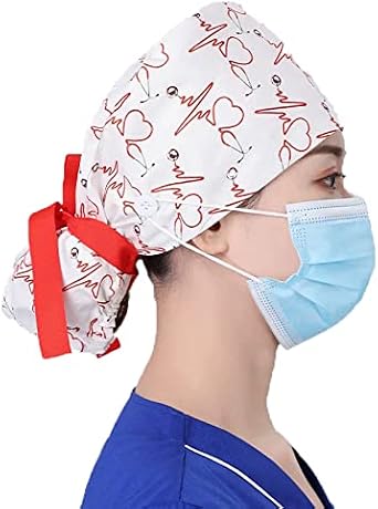 Working Cap with Buttons and Sweatband Adjustable Scrub Caps for Women Men Working Hats Long Hair Head Covers