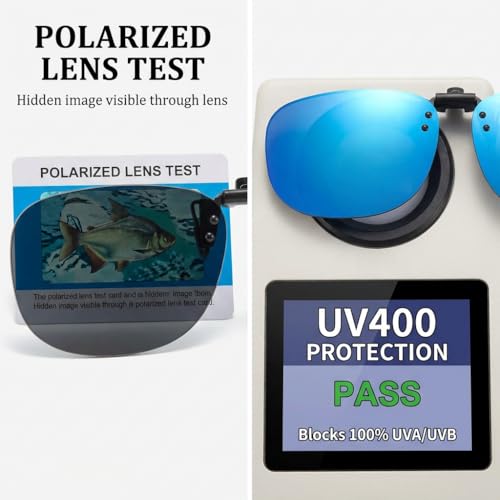 Image of Polarized Clip On Sunglasses, Flip Up Anti-Glare Driving Clip-on Shades, UV400 Protection Lens for Men Women