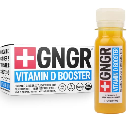 +GNGR Vitamin D Immunity Booster Cold-Pressed Ginger Shot with Turmeric, Cayenne, Vitamin D3, Immunity Shot with Peruvian Ginger Juice, for All Natural Immune & Digestive Support, Natural Energy, USDA Organic (12 fl oz - 12 pack)