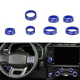Keptrim for Ford F150 2021 2022 2023 2024 2025 Knob Air Conditioner Switch & Trailer & 4WD & VOL & Headlight Button Ring Trim, Blue Aluminum, 7pcs