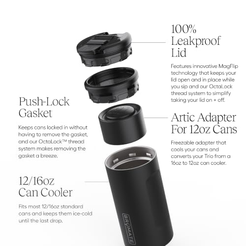 Image of BruMate Hopsulator Trio 3-in-1 Insulated Can Cooler for 12oz / 16oz Cans + 100% Leak Proof Tumbler with Lid | Insulated for Beer, Soda, and Energy Drinks