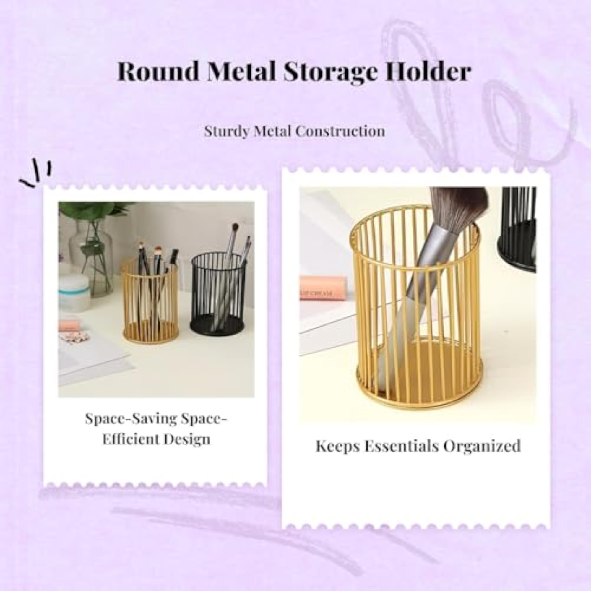 Metal Round Makeup Brush Holder Black Alabaster Organizer