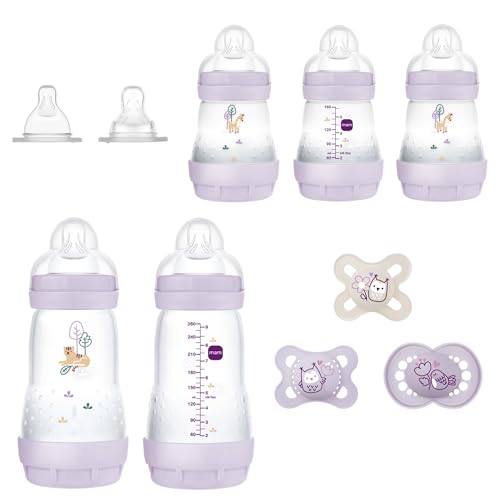 Image of MAM Newborn Essentials "Baby Essentials" Matte Gift Set (10-Piece), Easy Start Anti-Colic Baby Bottles, Baby Girl Pacifiers