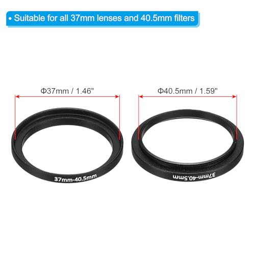 PATIKIL 37mm-40.5mm Metal Step Up Ring with Cleaning Cloth, 2 Pack Camera Lens Filter Adapter Ring Aluminum Filter Adapter Ring for Camera Lenses Hood, Black - Image 2