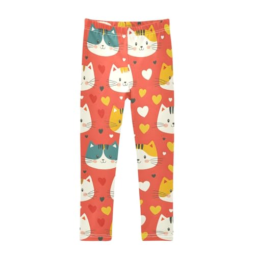Cute Cat Valentine Print Girls Leggings Soft Stretch Workout Yoga Dance Pants for Kids Casual Tights