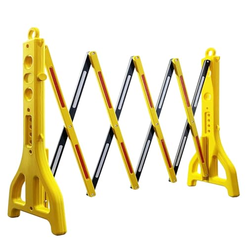 bimiti Expandable Safety Barrier Yellow & Black Portable Extendable Barricade Water Filled Gate Outdoor Folding Plastic Barrier Traffic Fence Extensible to 2.5m for Events School Road Works