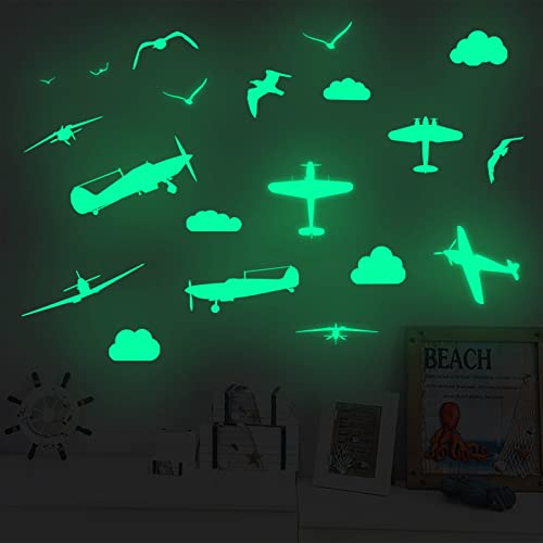 Pakykai Luminous Airplane Cloud Wall Sticker,Glow In The Dark Wall Decals, Luminous Decoration For Kids Bedroom, Wall Decor For Boys And Girls Gift #TOP6