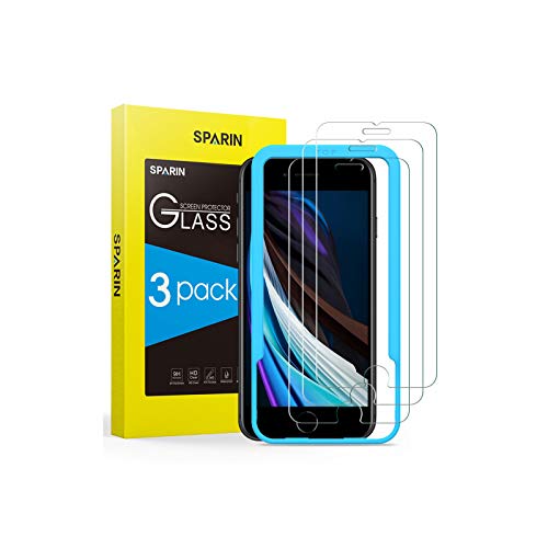 SPARIN スクリーンプロテクター 3 パック iPhone SE 2020、iPhone 8、iPhone 7、iPhone 6s に対応、完全カバーなし、調整フレーム付き強化ガラス