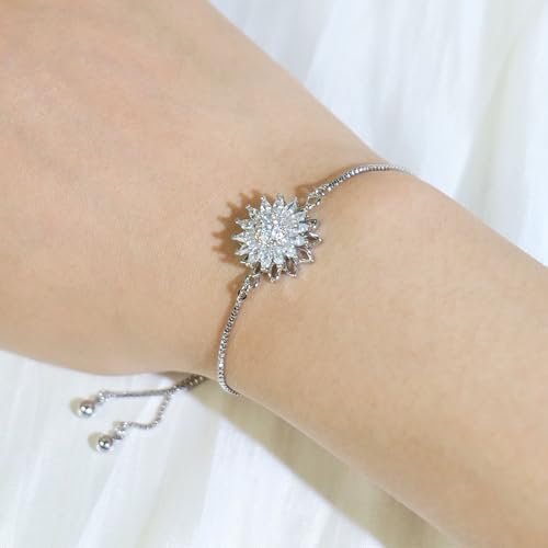 Spinning Sunflower Bracelets for Women, Shiny Silver/Gold Fidget Bracelet Anxiety Relief Gifts for Women3