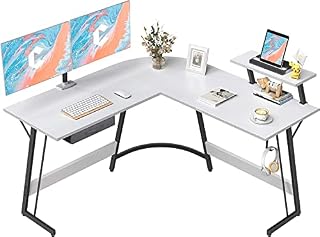 CubiCubi L-Shaped Desk Computer Corner Desk, 130 * 130cm Home Gaming Desk, Office Writing Study Workstation with Large Monitor Stand, White