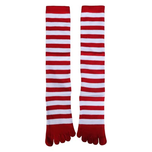 Image of Women Split Toe 5 Finger Calf Socks Rainbow Colorful Stripe Print Hosiery