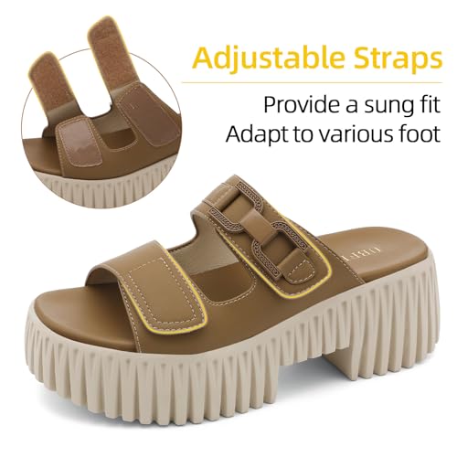 Image of UBFEN Womens Chunky Wedge Platform Sandals Adjustable Double-Strap Square | Toed Open-Toe Style Suitable for Outdoor Casual Wear
