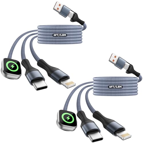 Image of Cruise Essentials 2026, 3 in 2 Multi Charging Cable for iPhone Watch Charger /iPhone 17 /IP, iWatch Charger, Travel Camping Essentials Compatible with iWatch 11-2 /Ultra /iPhone 17-8,Car (2Pack,6FT)Gray