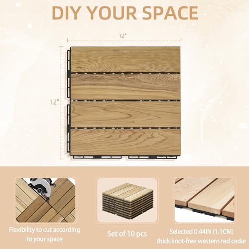 bingaai-10-Pcs-Cedar-Wood-Interlocking-Deck-Tiles-12-x-12-Cedar-Sauna-Floor-Mat-Natural-Finish-Wooden-Floor-Tiles-for-Balcony-Backyard-Sauna-Patio-Spa-Floors-Indoor-and-Outdoor-Use