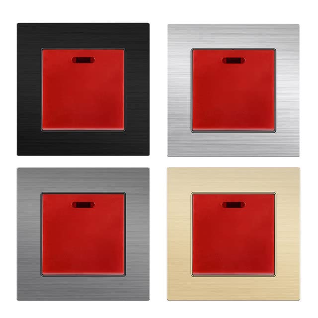AETOOL - Kamanni Aluminum Panel With LED Indicator 1/2/3/4Gang 1/2Way Through On/Off Wall Stair Light Switch Europeans/French Power Ѕосkеt (45A Switch Rusiann)