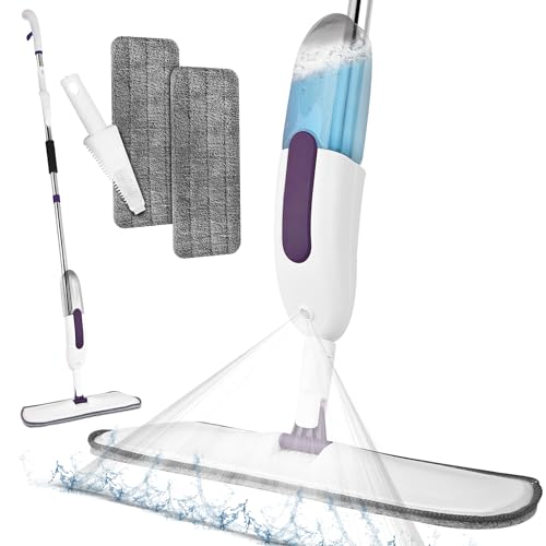 Microfibre Spray Mops for Cleaning Floors | ZENQA 360° Hard Floor Mop with Spray Flat Dry Wet Mop Kitchen | Refillable 600ml Bottle Reuseable 2x Washing Pads | Laminate Wooden Tile Wood Vinyl Clean