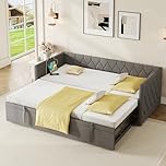ModernLuxe Pull Out Sofa Bed with Integrated Charging Station, 3FT Upholstered Single Day Bed with USB and Type-C Ports, Comfortable 2 Seater Sofa for Living Room, Bedroom, or Study Room, Linen, Grey