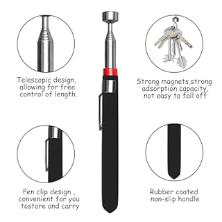 Kzouenzu Calamita Telescopica + Asta Magnetica Flessibile e Curva[3 Pezzi], Asta Telescopica Magnetica Portatile, Per Raccolta Di Piccole Pezzi, Bulloni, Oggetti Metallici, Ricambi Auto