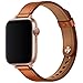 OUHENG Slim Band Compatible with Apple Watch Band 41mm 40mm 38mm, Women Genuine Leather Band Replacement Thin Strap for iWatch SE2 SE Series 8 7 6 5 4 3 2 1 (Brown/Rose Gold, 41mm 40mm 38mm)