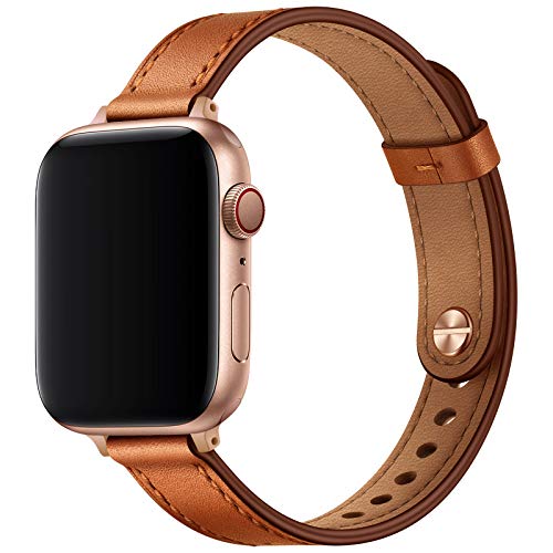 OUHENG Slim Bands Compatible with Apple Watch Band 42mm 41mm 40mm 38mm, Women Genuine Leather...