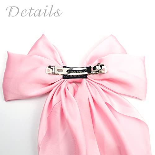 4 Pieces Silky Satin Hair Bows Ribbon Hair Barrettes Clip Large Bow Hair Slides Metal Clips French Barrette Long Tail Hair Accessories Soft Hairpin For Women Girls (Yellow, Pink, Blue, Purple) #TOP2