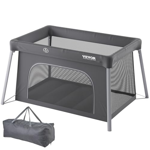 Image of VEVOR Baby Travel Crib and Play Yard, Folding Baby Playpen with Zipper Gate & Soft Mattress, Portable Toddler Crib with Breathable Mesh, Travel Bag, Indoor /Outdoor Kids Activity Center for 0-36 Months