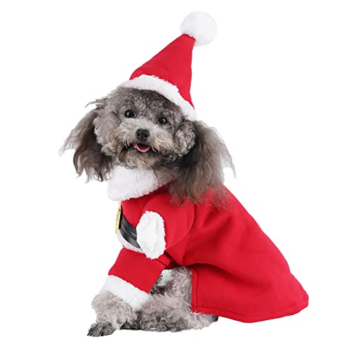 Mogoko Dog Cat Christmas Santa Claus Costume, Funny Pet Cosplay Outfits With A Cap, Puppy Fleece Warm Apparel Clothes For Xmas (L Size) #TOP7