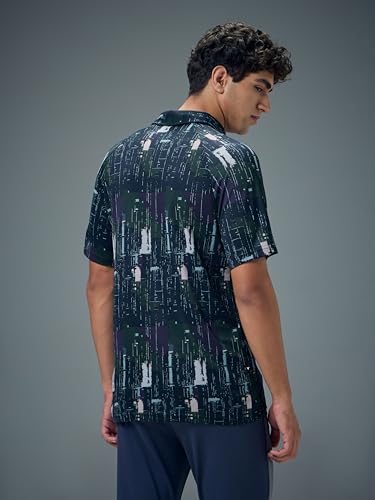 Image of TECHNOSPORT Men's Slim Fit All Over Print Polo Neck T-Shirt with Technocool+, UPF50+ for Regular Use