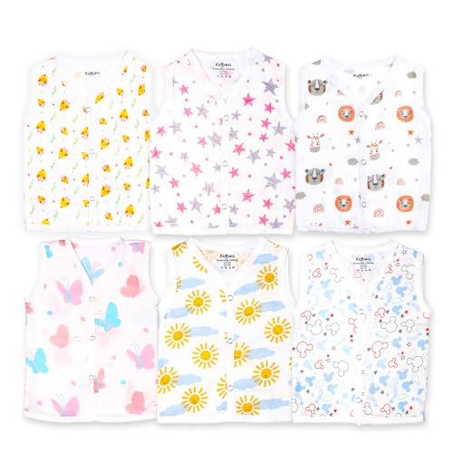 Image of Kidbea Unisex Baby Jhabla Muslin Cotton Clothes | Soft Breathable Sleeveless Infant Wear | Newborn Baby Cute Printed Summer Clothes