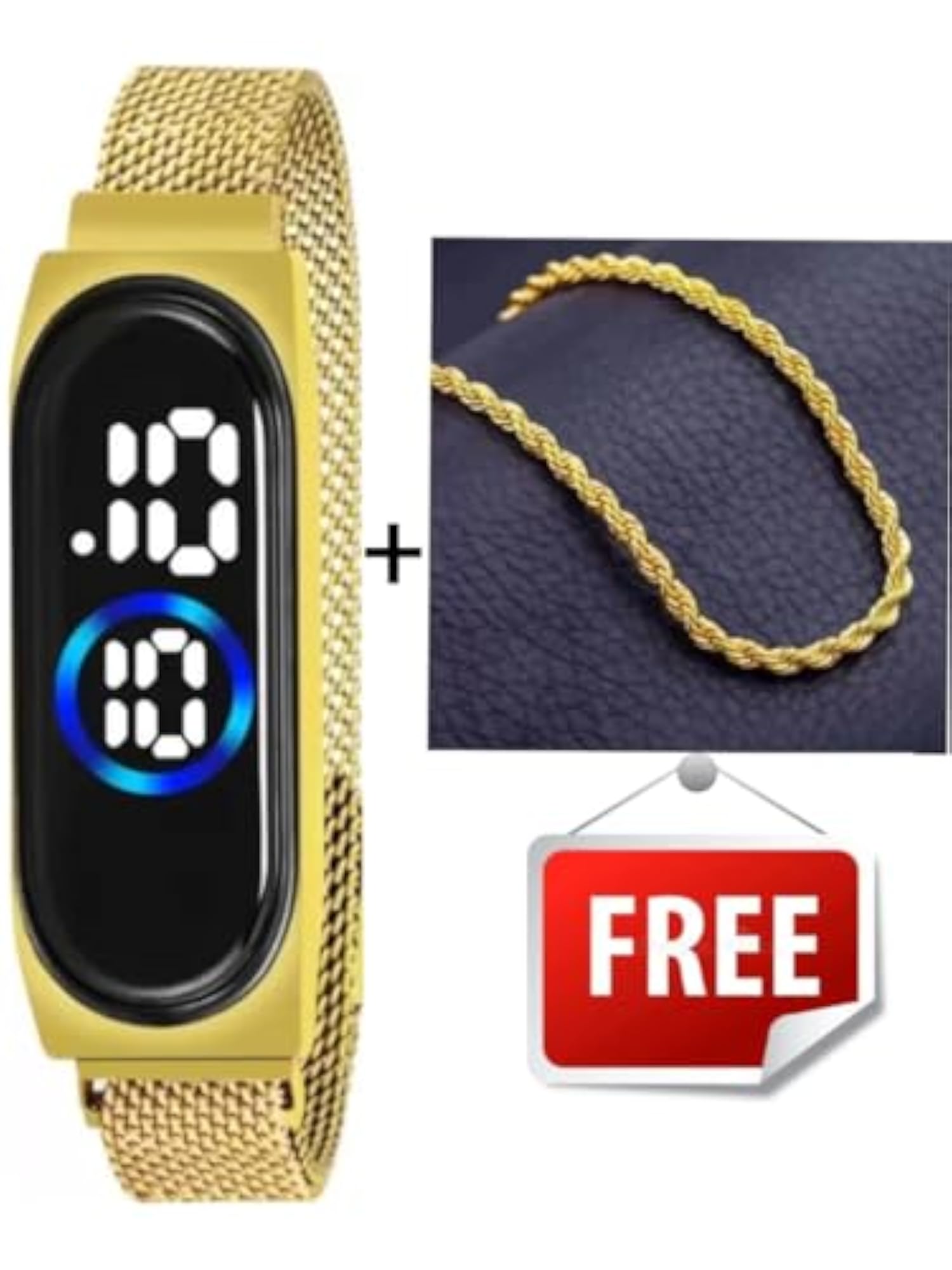 Digital Watch with Magnetic Bands and Free Golden Chain