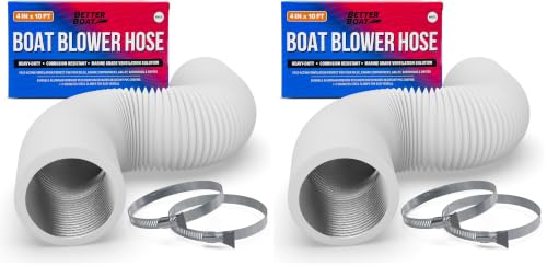 Image of Boat Blower Hose, 4 Inch Marine Exhaust Hose, 10 Ft Flexible PVC Duct | Bilge, Engine Compartment, Galley, Head, or Dryer Vent, White (Pack of 2)