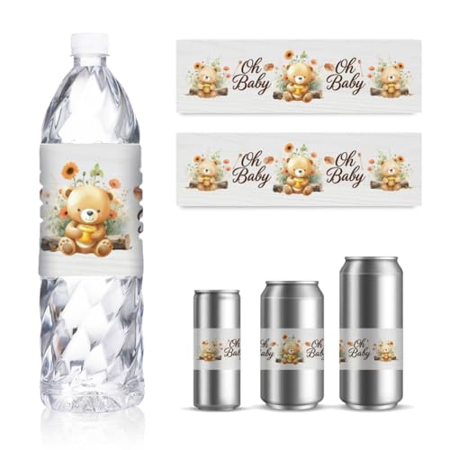 GOMAKERER 30 hojas de etiquetas para botellas de agua para recién nacidos, osito de peluche para contenedores de agua potable, pegatinas personalizadas autoadhesivas para baby shower, fiesta de