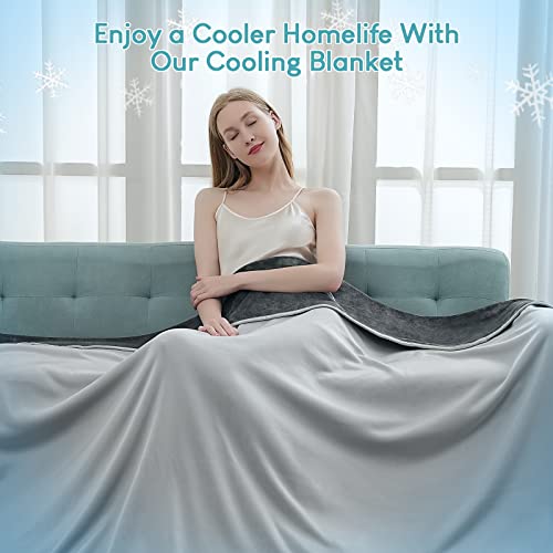 Image of Cottonblue Cooling Blanket Queen Size, Summer Blankets for Hot Sleepers & Night Sweat, Fleece Lightweight Blanket Cool Blanket for Bed Couch, Reversible Throw Blanket for All Season, Grey, 79 inch*91 inch