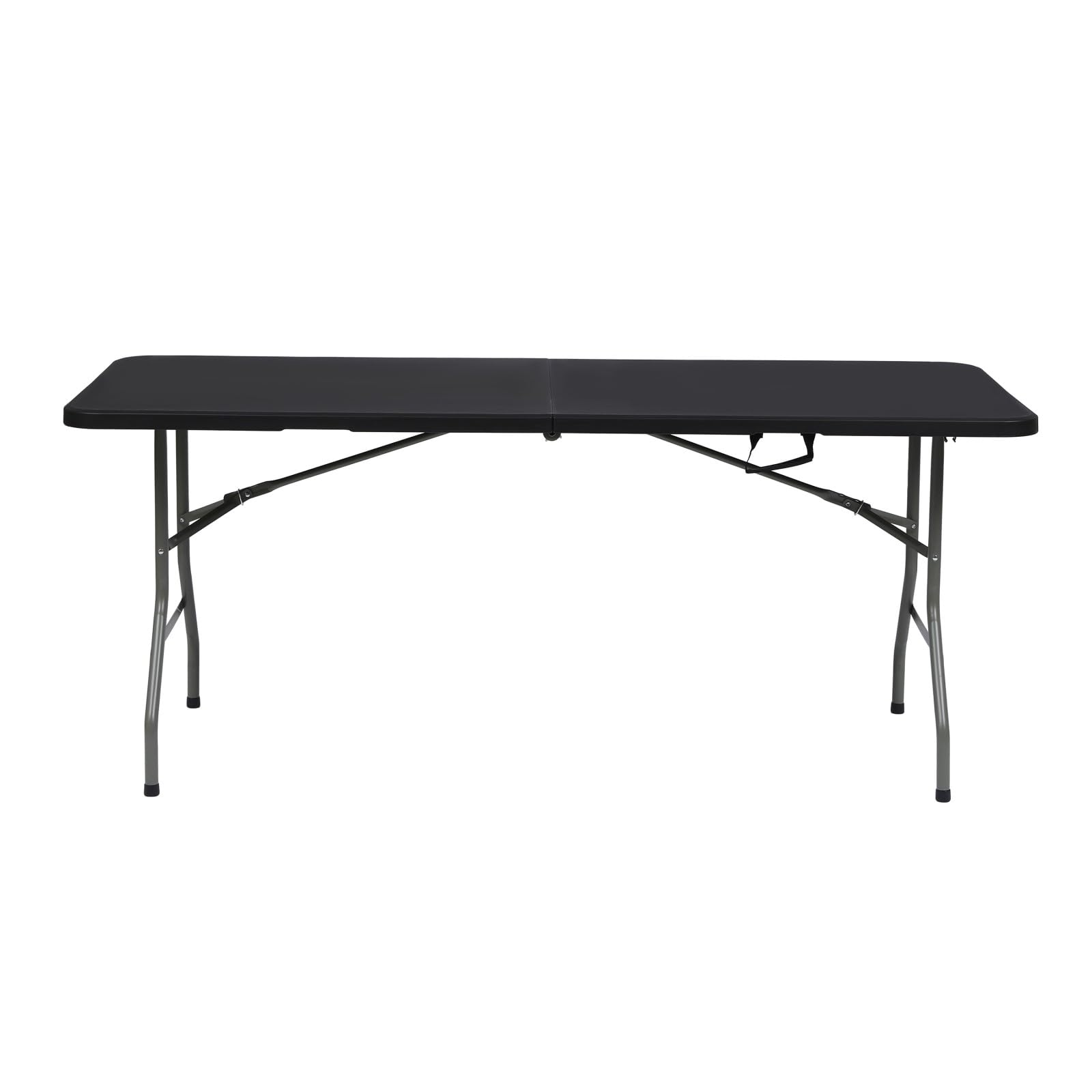 SKONYON 6ft Folding Table for Indoor Outdoor Use – Heavy Duty Foldable Table with Carry Handle – Portable Tables Folding for Events, Camping, Picnics, Workstations, Banquets, BBQs (Black, 6ft)
