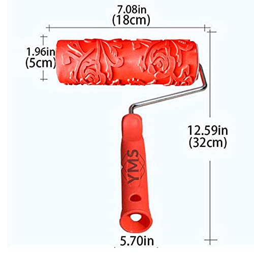 Image of YMS Floss Rose Pattern Rubber Roller with Handle, DIY Painting Tool Household Wall Art for Home Decoration (7 inch, Blue /Red)