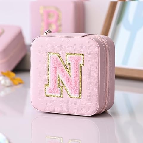 UROSER Gifts For Women, Jewelry Box For Teenage Girls, Travel Portable Jewelry Case For Ring, Stuff For Teen Girls, Alphabet Jewelry Organizer With Mirror, Girlfriend, Daughter Gifts Cover