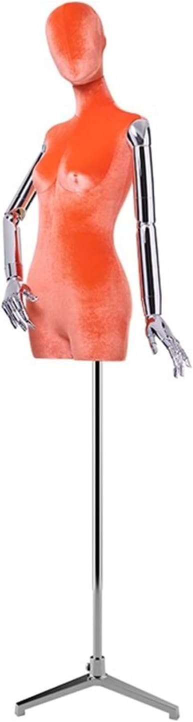 CONGRUI Retail Mannequins with Triangular Bases Velvet Torso Detachable and Rotatable Arms Posing Human Manikin(Orange)