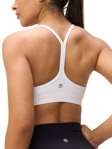 Omwilddo Womens Y Back Padded Sports Bra Strappy U Neck Butter Soft Low Impact Workout Bras Yoga Pilates Walking White M