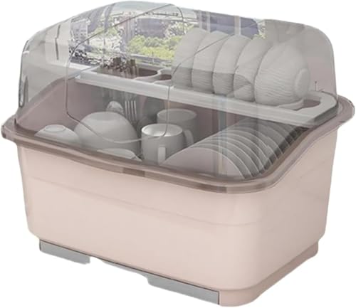 Bayosou 食器かんそうき ディッシュ収納 食器乾燥機 水切りバスケット キッチン棚 ドレンバスケット プラスチック製 大容量 水受けトレー付き 引き出し式 透明蓋付き コンパクト タテ置き 水切りカゴ お茶碗収納ボックス 便利 多機能 家庭用 (B,