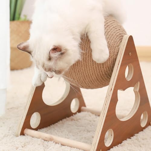 Pelota de rascar para gatos de madera con cuerda de sisal resistente Toddmomy 5