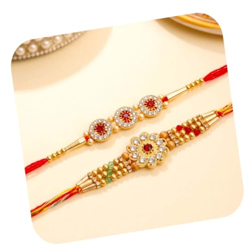 Image of Peora Om Shree Ram Swastik Rakhi for Brother Bhaiya | Crystal & Beads Studded | Red Thread | Raksha Bandhan Hamper with Roli Chawal Greeting Card